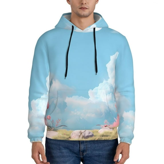 Balery Cute Pink Mushrooms Pattern Mens Hoodie Kangaroo Pocket Hoodie Pullover Hooded Sweatshirt Ideal for Daily Wear Travel and Home-3X-Large