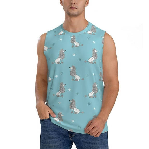 Balery Cute Poodle Dog Men's Sleeveless Muscle Shirts Workout Tank Top, Moisture Wicking, Odor Protection-XX-Large