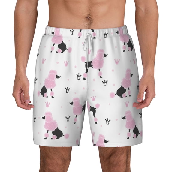 Balery Cute Poodle Dog Mens Swim Trunks Swim Shorts for Men Quick Dry Inseam Beach Shorts with Compression Liner Pocket-3X-Large