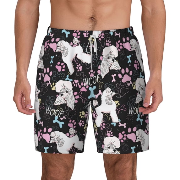 Balery Cute Poodle Dog Mens Swim Trunks Swim Shorts for Men Quick Dry Inseam Beach Shorts with Compression Liner Pocket-3X-Large