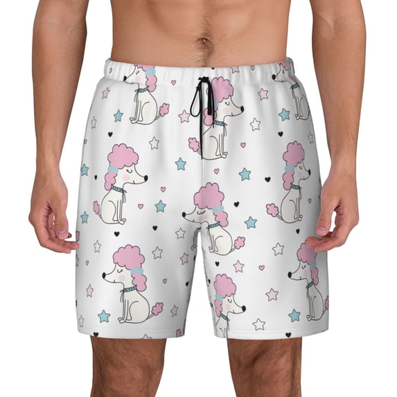 Balery Cute Poodle Dog Mens Swim Trunks Swim Shorts for Men Quick Dry Inseam Beach Shorts with Compression Liner Pocket-X-Large