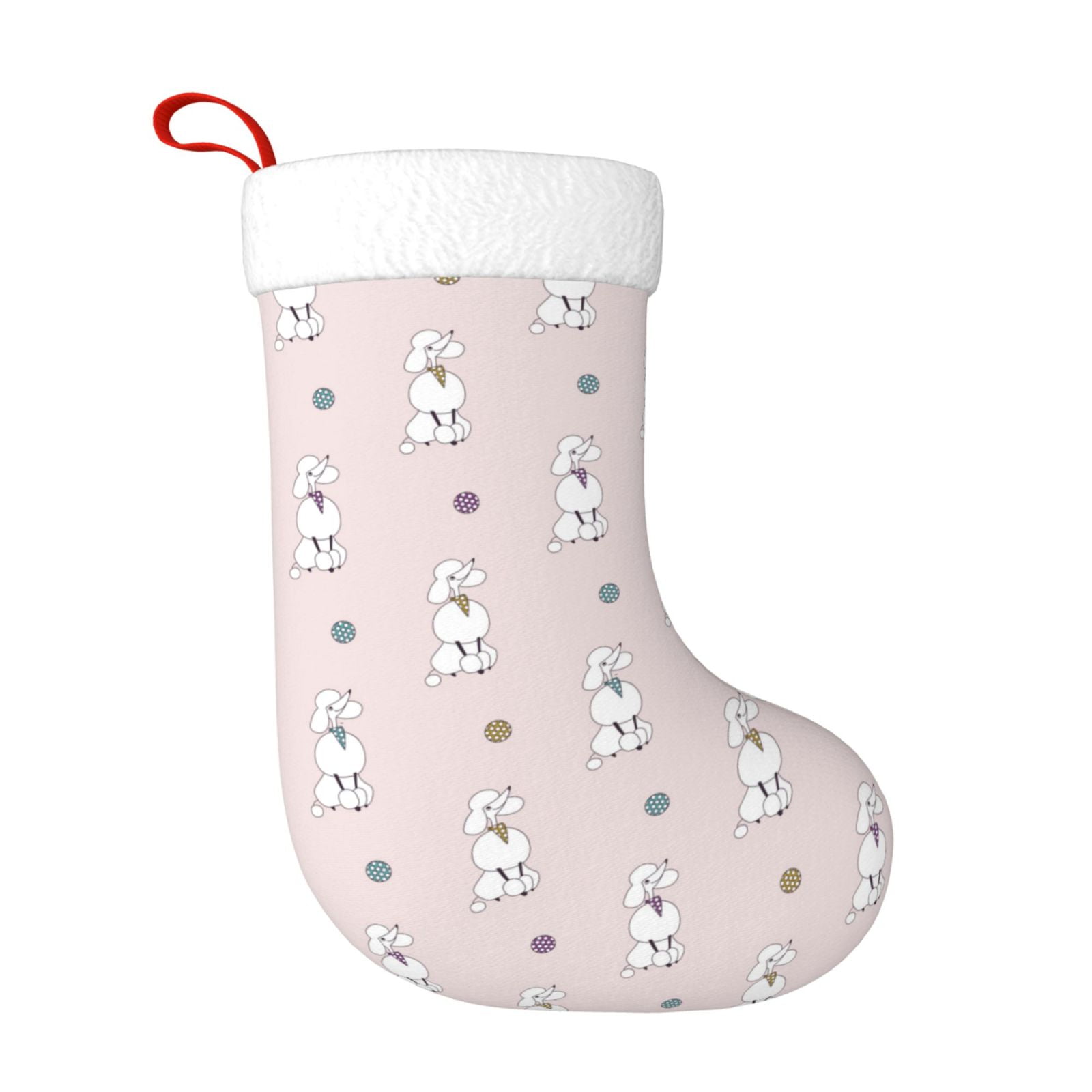 Balery Cute Poodle Dog Pattern Christmas Stockings with Initials, 18