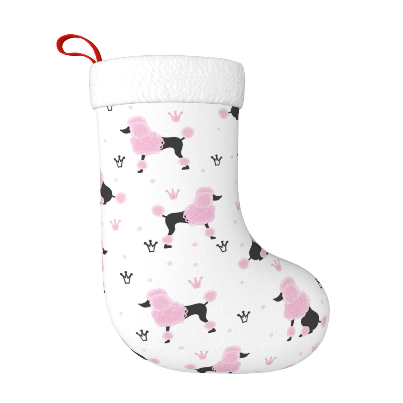 Balery Cute Poodle Dog Pattern Christmas Stockings with Initials, 18