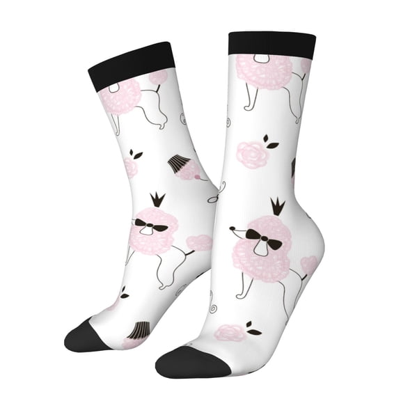 Balery Cute Poodle Dog Pattern Crew Socks Unisex– Soft & Breathable Socks for Men & Women, One-Size Fits Most (US 5-11), Comfortable & Durable for Daily Wear