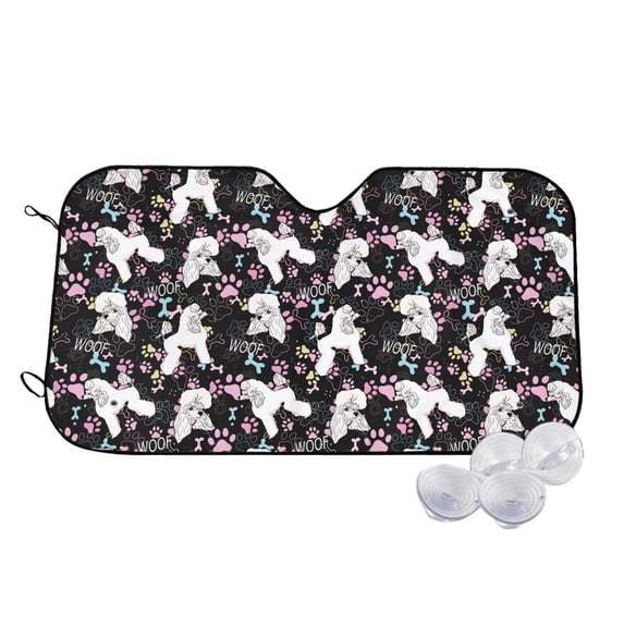 Balery Cute Poodle Dog Print Car Windshield Sun Shade,Windshield Sunshade for Car Pickup Truck SUV Accessories-Small