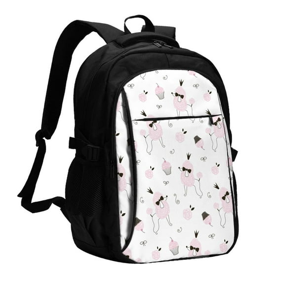 Balery Cute Poodle Dog Print USB Charging Backpack for Men and Women - Water-Resistant, Anti-Theft Laptop Backpack with USB Port for Travel, Work, School, and College