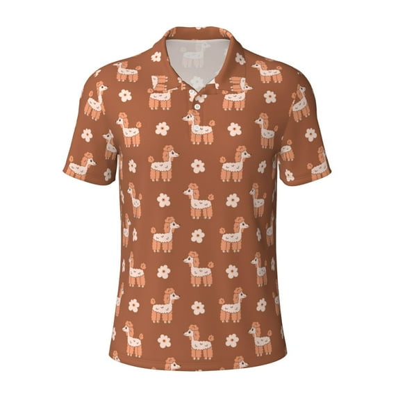 Balery Cute Poodle Dog Printed Men’s Short Sleeve Polo Shirt, Midweight Men's Shirt,Golf Polo shirts -Large