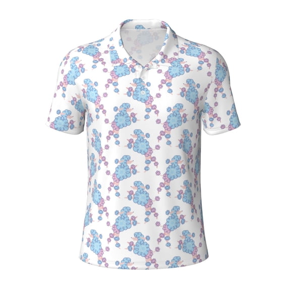 Balery Cute Poodle Dog Printed Men’s Short Sleeve Polo Shirt, Midweight Men's Shirt,Golf Polo shirts -Small