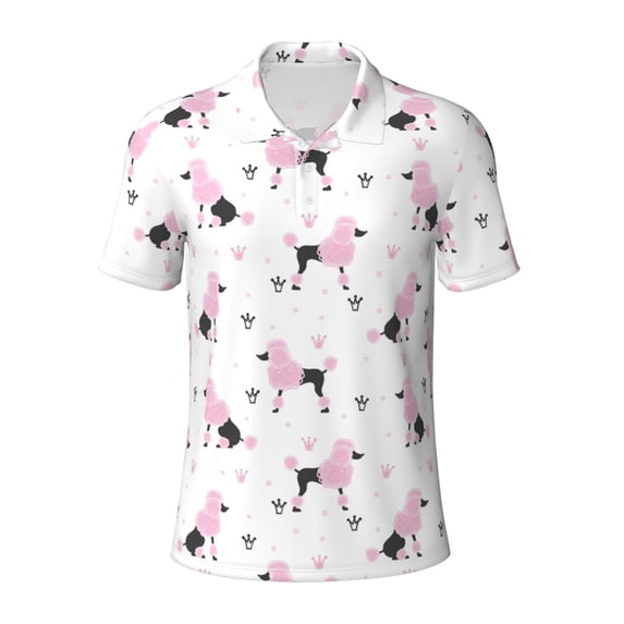 Balery Cute Poodle Dog Printed Men’s Short Sleeve Polo Shirt, Midweight Men's Shirt,Golf Polo shirts -X-Large