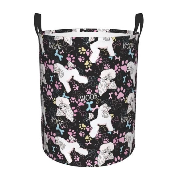 Balery Cute Poodle Dog Round Laundry Basket with Handles Waterproof Freestanding Laundry Hamper for Clothes Toys in the Dorm and Family-Medium