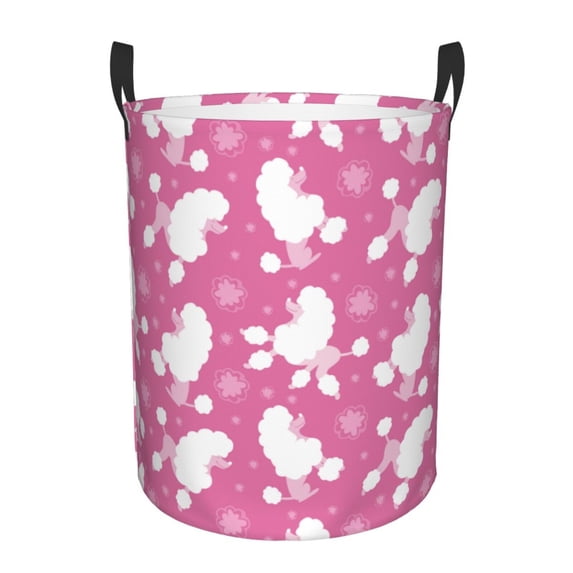 Balery Cute Poodle Dog Round Laundry Basket with Handles Waterproof Freestanding Laundry Hamper for Clothes Toys in the Dorm and Family-Medium