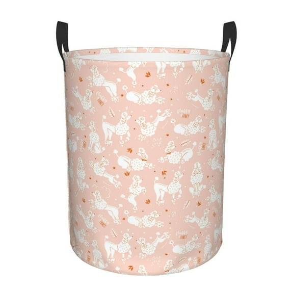 Balery Cute Poodle Dog Round Laundry Basket with Handles Waterproof Freestanding Laundry Hamper for Clothes Toys in the Dorm and Family-Small