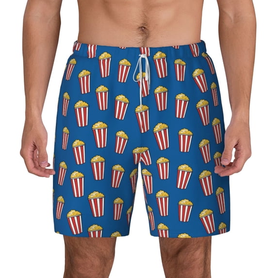 Balery Cute Popcorn Mens Swim Trunks Swim Shorts for Men Quick Dry Inseam Beach Shorts with Compression Liner Pocket-Medium