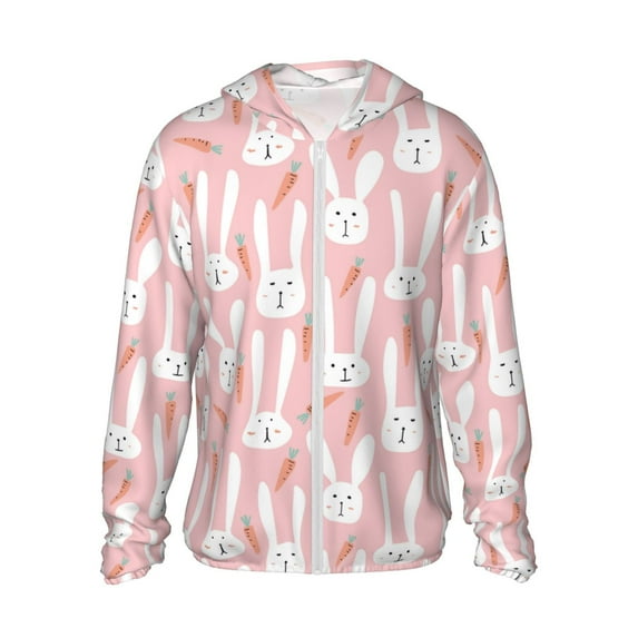 Balery Cute Rabbit Carrot Men's Women's UPF 50+ Sun Protection Lightweight Hoodie Performance Long Sleeve Shirt for Fishing Running-Large