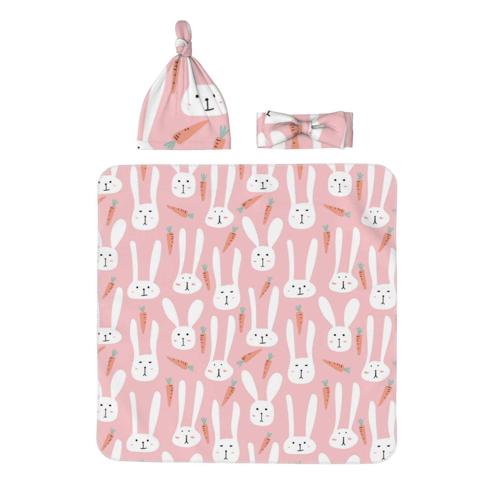 Balery Cute Rabbit Carrot Printed Newborn Receiving Blanket Bow