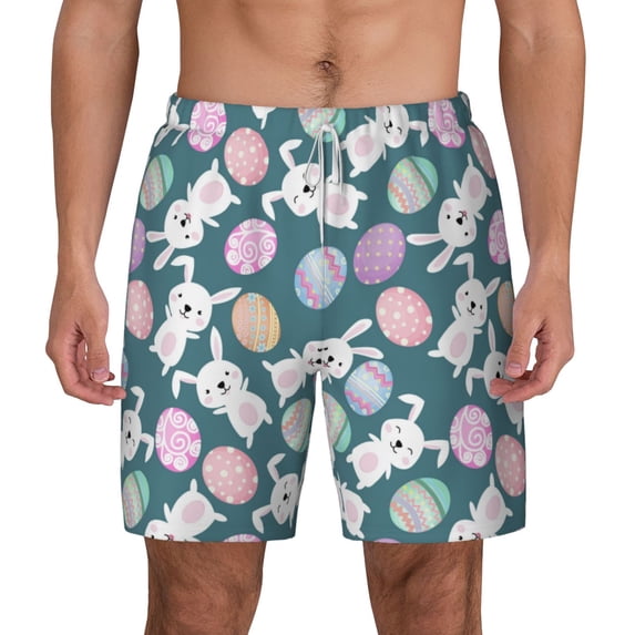 Balery Cute Rabbit Easter Mens Swim Trunks Swim Shorts for Men Quick Dry Inseam Beach Shorts with Compression Liner Pocket-3X-Large