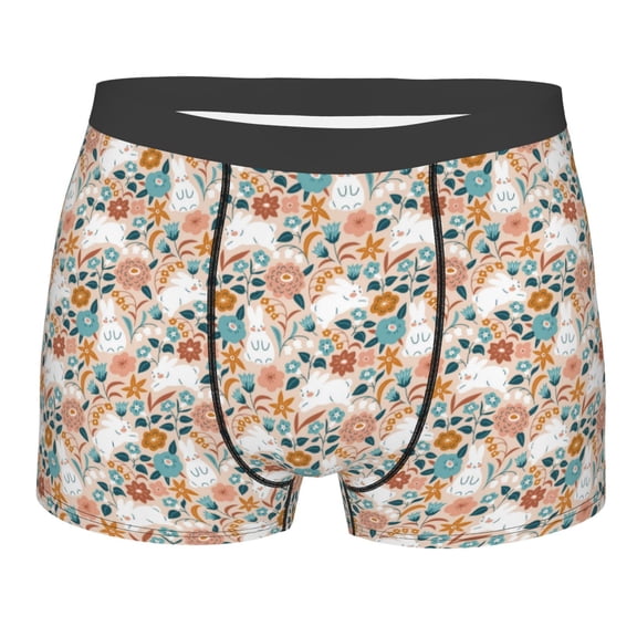 Balery Cute Rabbit Floral Men's Boxer Briefs, Soft and Breathable Cotton Underwear with nylon Waistband-X-Large