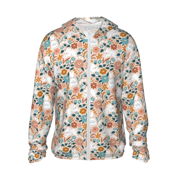 Balery Cute Rabbit Floral Men's Women's UPF 50+ Sun Protection Lightweight Hoodie Performance Long Sleeve Shirt for Fishing Running-X-Large