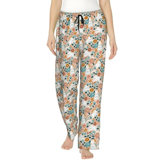 Balery Cute Rabbit Floral print Women's Pajama Pants,Ultra Lightweight Pjs,Lounge Pant-Medium