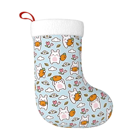 Balery Cute Rabbit Hold Carrot Pattern Christmas Stockings with Initials, 18" Large Knit Christmas Stocking,Xmas Stocking for Kids, Holiday and Family Stocking