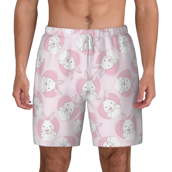 Balery Cute Rabbit Mens Swim Trunks Swim Shorts for Men Quick Dry Inseam Beach Shorts with Compression Liner Pocket-3X-Large