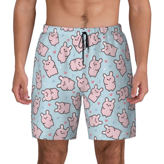 Balery Cute Rabbit Mens Swim Trunks Swim Shorts for Men Quick Dry Inseam Beach Shorts with Compression Liner Pocket-Medium