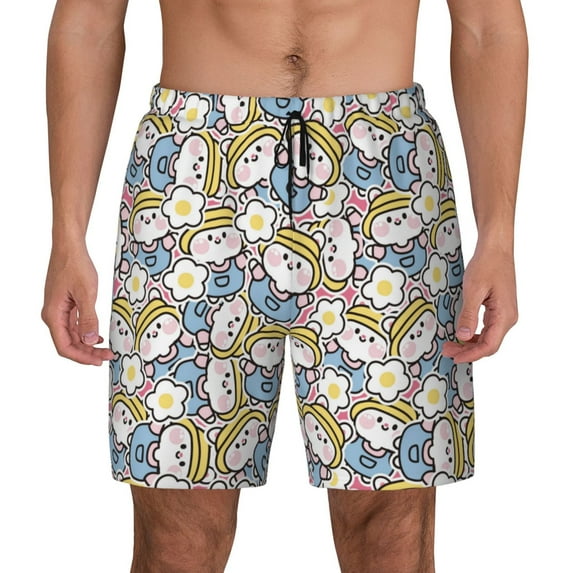 Balery Cute Rabbit Mens Swim Trunks Swim Shorts for Men Quick Dry Inseam Beach Shorts with Compression Liner Pocket-X-Large