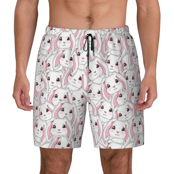 Balery Cute Rabbit Mens Swim Trunks Swim Shorts for Men Quick Dry Inseam Beach Shorts with Compression Liner Pocket-Small