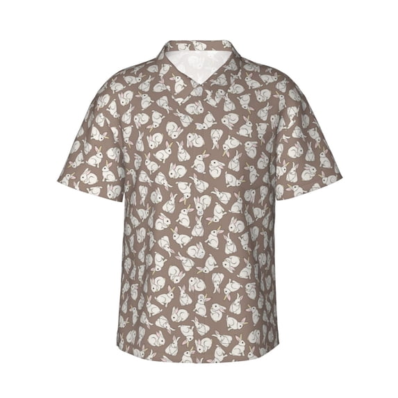 Balery Cute Rabbit Print Men's Hawaiian Shirts Short Sleeve Beach Shirt Relaxed Fit Vacation Button Down Shirts-Medium