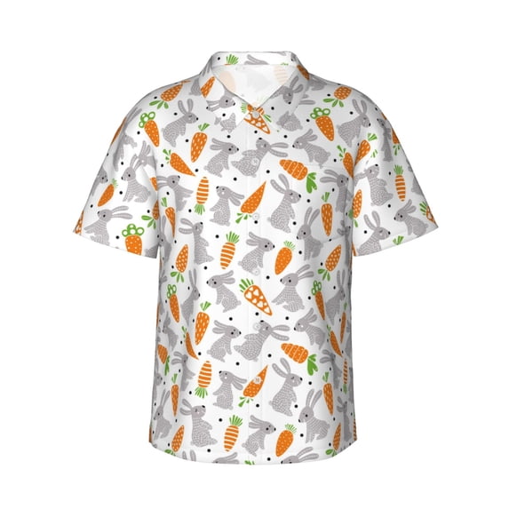 Balery Cute Rabbit Print Men's Hawaiian Shirts Short Sleeve Beach Shirt Relaxed Fit Vacation Button Down Shirts-Medium