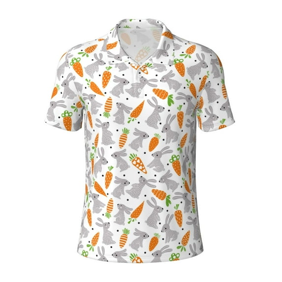 Balery Cute Rabbit Printed Men’s Short Sleeve Polo Shirt, Midweight Men's Shirt,Golf Polo shirts -