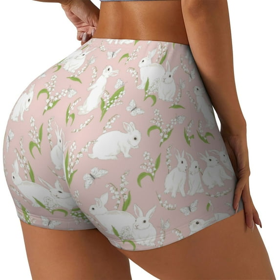 Balery Cute Rabbit Printed Workout Shorts for Women Seamless Scrunch Short Gym Yoga Running Sport Active Exercise Fitness Shorts-Small