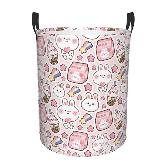 Balery Cute Rabbit Round Laundry Basket with Handles Waterproof Freestanding Laundry Hamper for Clothes Toys in the Dorm and Family-
