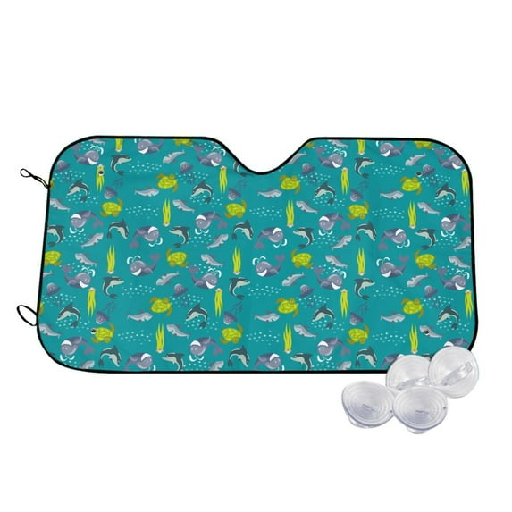 Balery Cute Shark Turtle Print Car Windshield Sun Shade,Windshield Sunshade for Car Pickup Truck SUV Accessories-Small