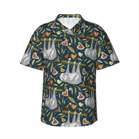 Balery Cute Sloth Print Men's Hawaiian Shirts Short Sleeve Beach Shirt Relaxed Fit Vacation Button Down Shirts-Medium