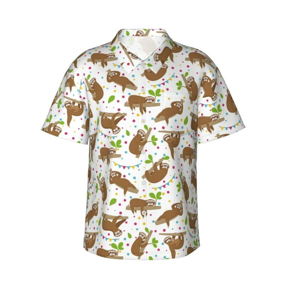 Balery Cute Sloth Print Men's Hawaiian Shirts Short Sleeve Beach Shirt Relaxed Fit Vacation Button Down Shirts-XX-Large