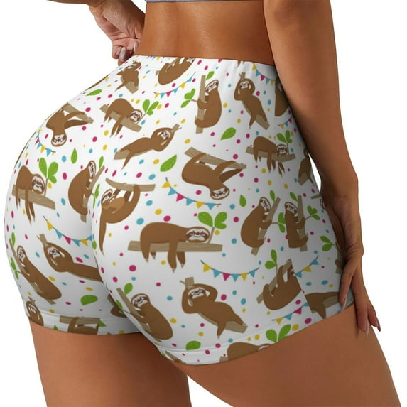 Balery Cute Sloth Printed Workout Shorts for Women Seamless Scrunch Short Gym Yoga Running Sport Active Exercise Fitness Shorts-XX-Large