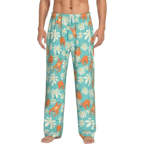 Balery Cute Sloth on Floral Tree print Men's Pajama Pants,Ultra Lightweight Pjs,Lounge Pant-Small
