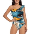 thumbnail image 1 of Balery Cute Sunflower Blue Duck One Shoulder Swimsuits for Women Ruffle Swimsuits Tummy Control One Shoulder Bathing Suits-X-Large, 1 of 8