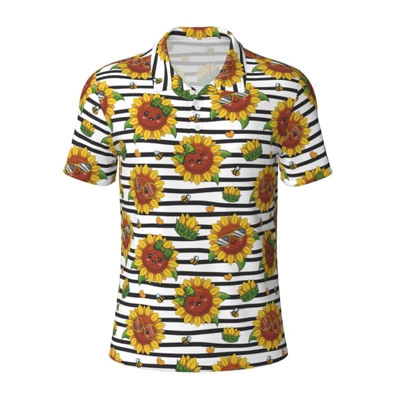 Balery Cute Sunflowers Printed Men’s Short Sleeve Polo Shirt, Midweight Men's Shirt,Golf Polo shirts -Medium
