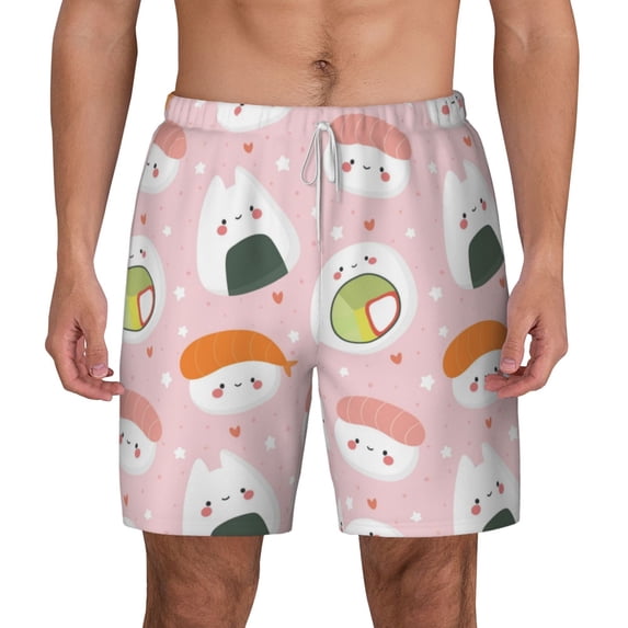 Balery Cute Sushi Mens Swim Trunks Swim Shorts for Men Quick Dry Inseam Beach Shorts with Compression Liner Pocket-X-Large