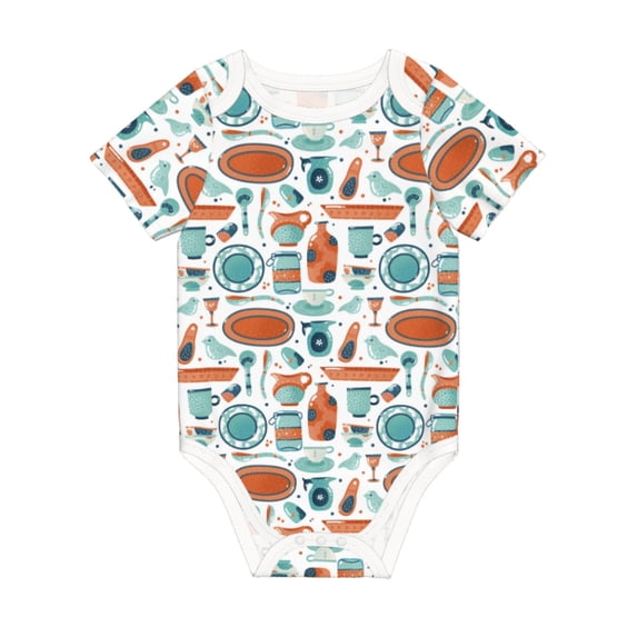 Balery Cute Tableware Pattern Baby Climbing Clothes Infant Bodysuit Cute Infant Bodysuit Baby Romper-9M