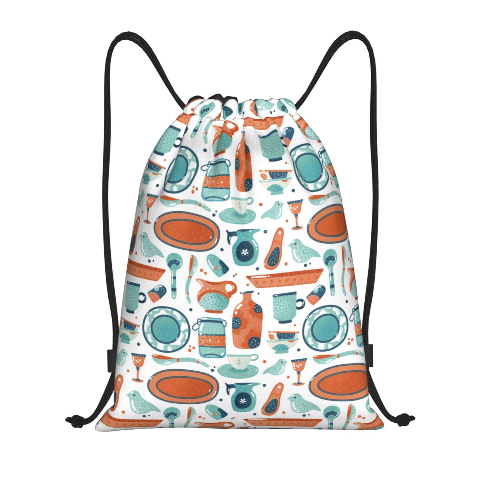 Balery Cute Tableware Pattern Drawstring Backpack Bag Sport Gym