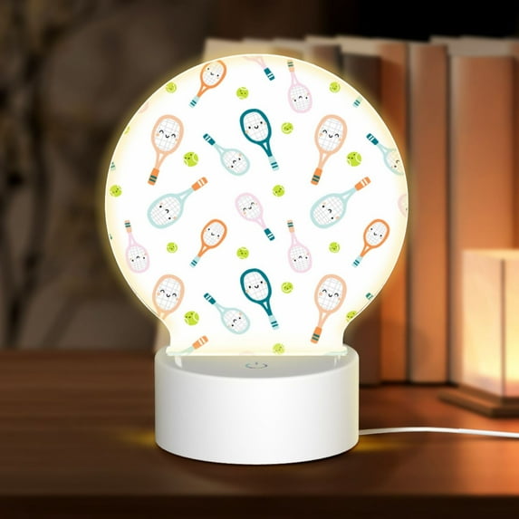 Balery Cute Tennis Rackets Pattern Acrylic Night Light Gift with 3 Color ModesTouch-Sensitive LED Lamp Perfect Gift for Mother's Day, Birthday, or Christmas