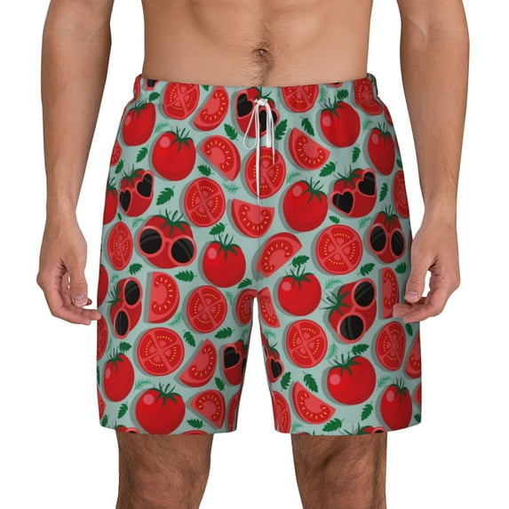 Balery Cute Tomato Mens Swim Trunks Swim Shorts for Men Quick Dry Inseam Beach Shorts with Compression Liner Pocket-Large