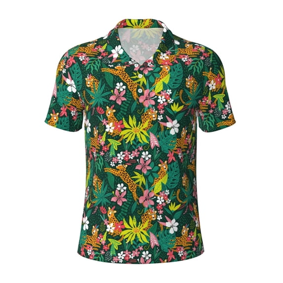 Balery Cute Tribal Leopards Printed Men’s Short Sleeve Polo Shirt, Midweight Men's Shirt,Golf Polo shirts -3X-Large