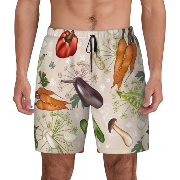 Balery Cute Vegetables Mens Swim Trunks Swim Shorts for Men Quick Dry Inseam Beach Shorts with Compression Liner Pocket-Small