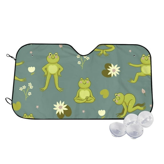 Balery Cute Yoga Frogs Windshield Sun Shade, Car Front Window Sunshade Cover ,Automotive Interior Portected Blocks Uv Rays For Car Pickup Truck Suv Accessories- Small