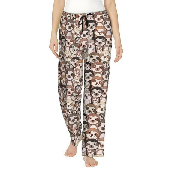 Balery Cute brown sloth monkey print Women's Pajama Pants,Ultra Lightweight Pjs,Lounge Pant-Large