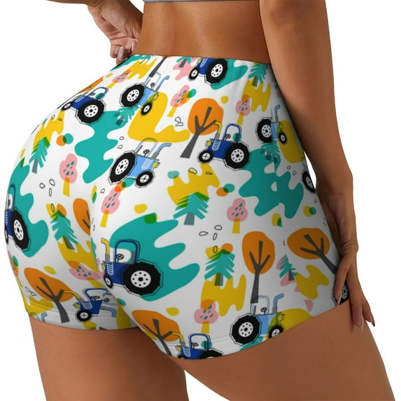 Balery Cute tractor and vehicle Printed Workout Shorts for Women Seamless Scrunch Short Gym Yoga Running Sport Active Exercise Fitness Shorts-X-Large